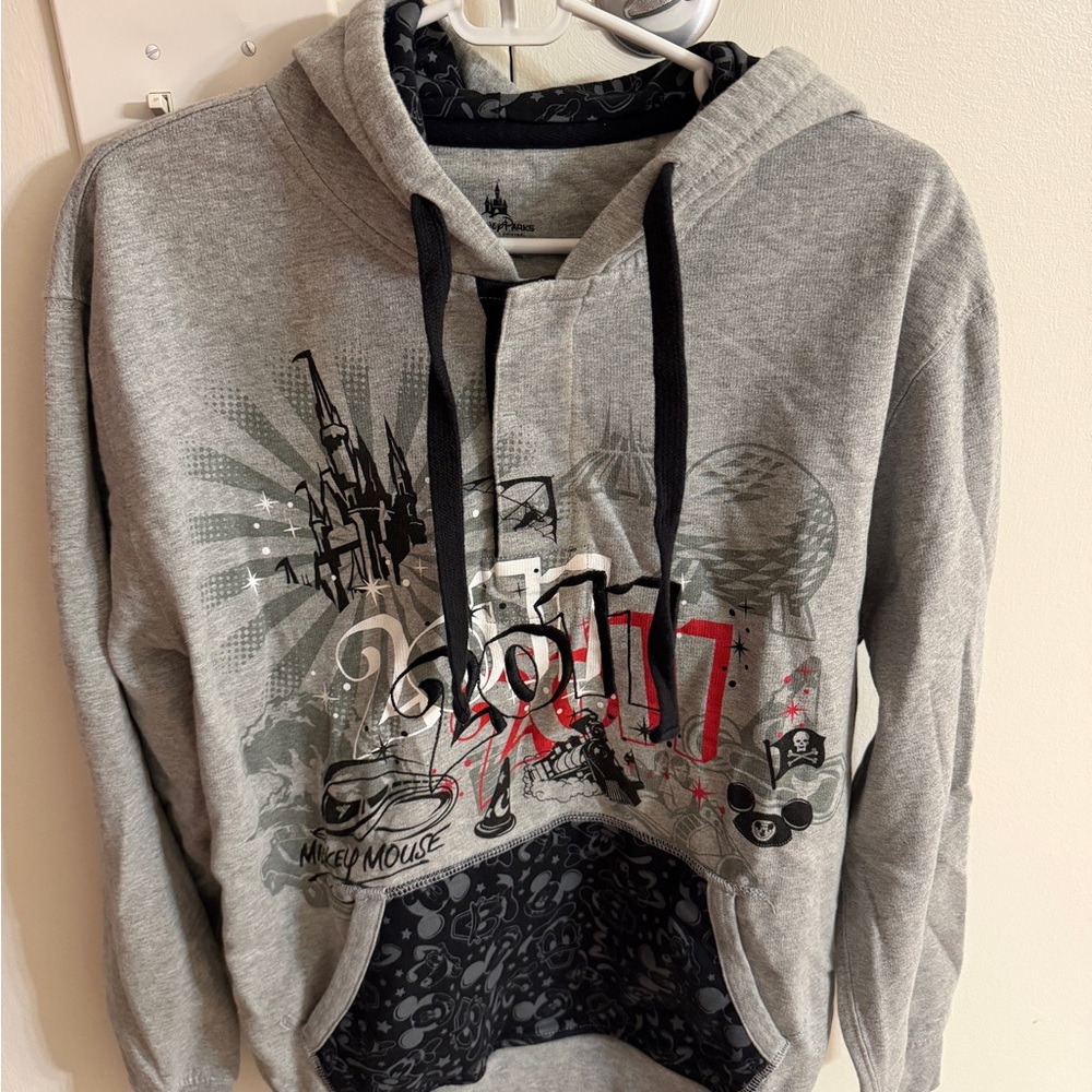 Disney Gray Hoodie with Black and Red Accents